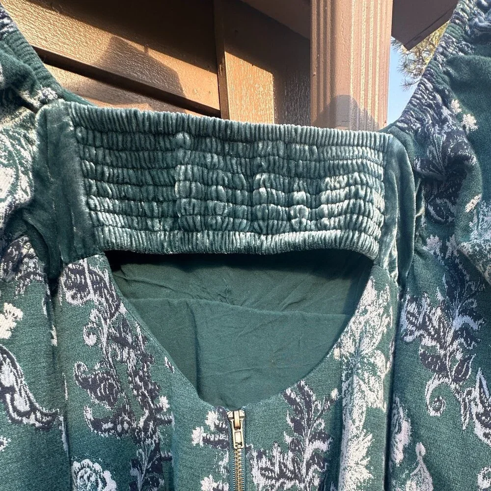 EUC Free People Lauren Green Floral Velvet & Tapesty Holiday Mini Dress